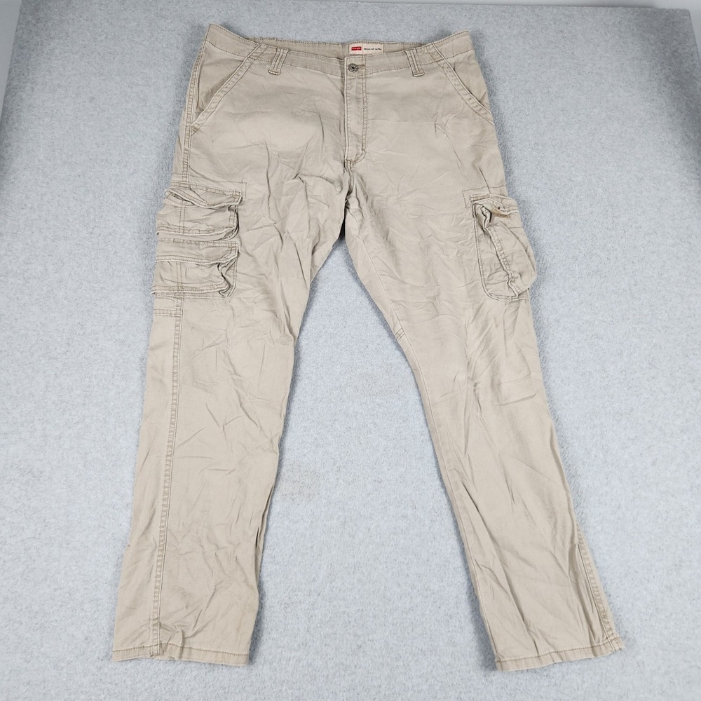 Wrangler Regular Taper Cargo Pants Mens 36x30 Tan Cotton Stretch Utility Outdoor